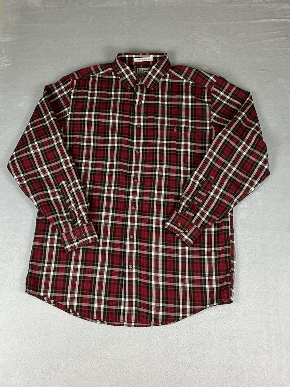 L.L.Bean Men's M-Tall Plaid Button-Down Red/Black Shirt Wrinkle Resistant